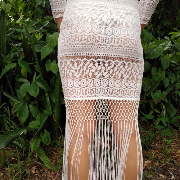 Vintage White Lace Fringe CoverUp Dress - Picture 3 of 7